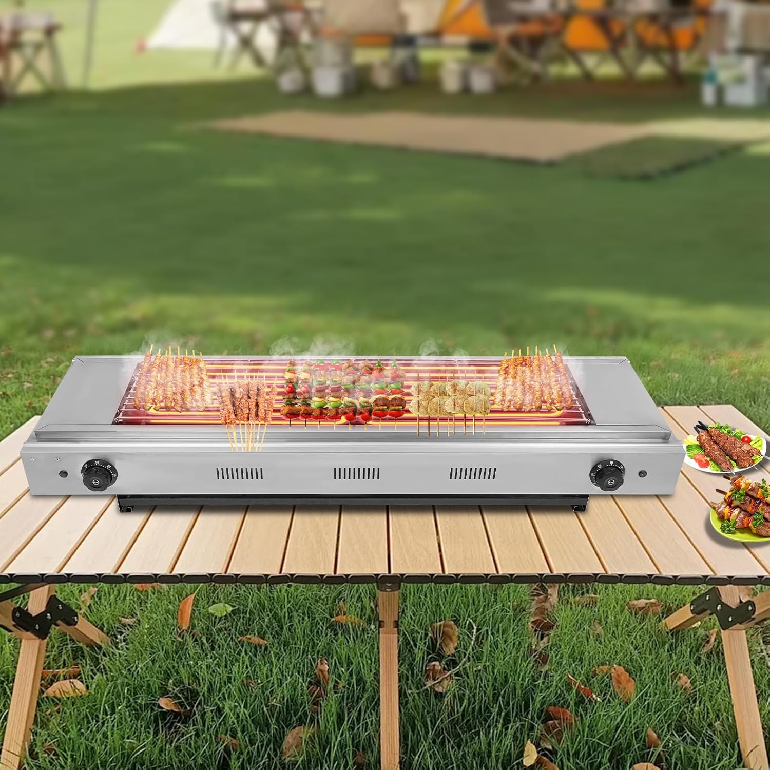 Electric Barbecue Grill, BBQ Grill Indoor Electric Griller 3000W Smokeless Grill with Adjustable Temperature Control Indicator Lights for Barbecues, Parties, Decks, Patios, Restaurants