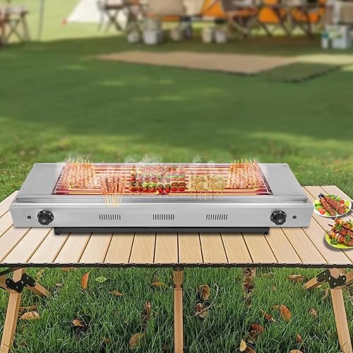 Miniatura 3 de Parrilla portátil de barbacoa eléctrica de 3000 W, horno de barbacoa sin humo, parrilla de barbacoa de doble cabeza con control de temperatura,