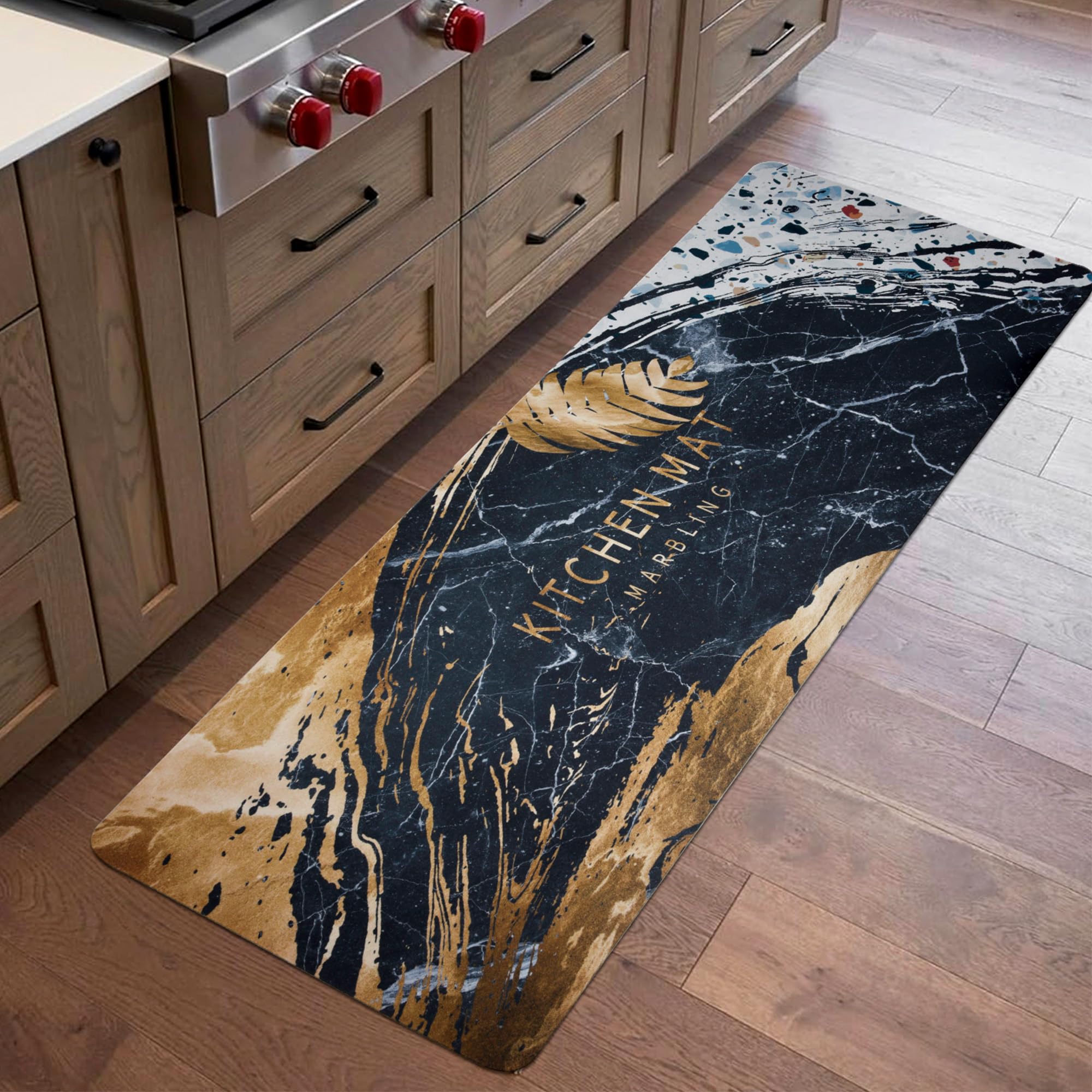 Kuber Industries Kitchen Mats for floor | Floor Carpet | Carpet for Home | Runner for Kitchen | Kitchen Floor Runner | Anti-Skid | Carpet Rug for Entrance | Golden Marble Print | Black (B0D2LLSYH7) Amazon Price History, Amazon Price Tracker
