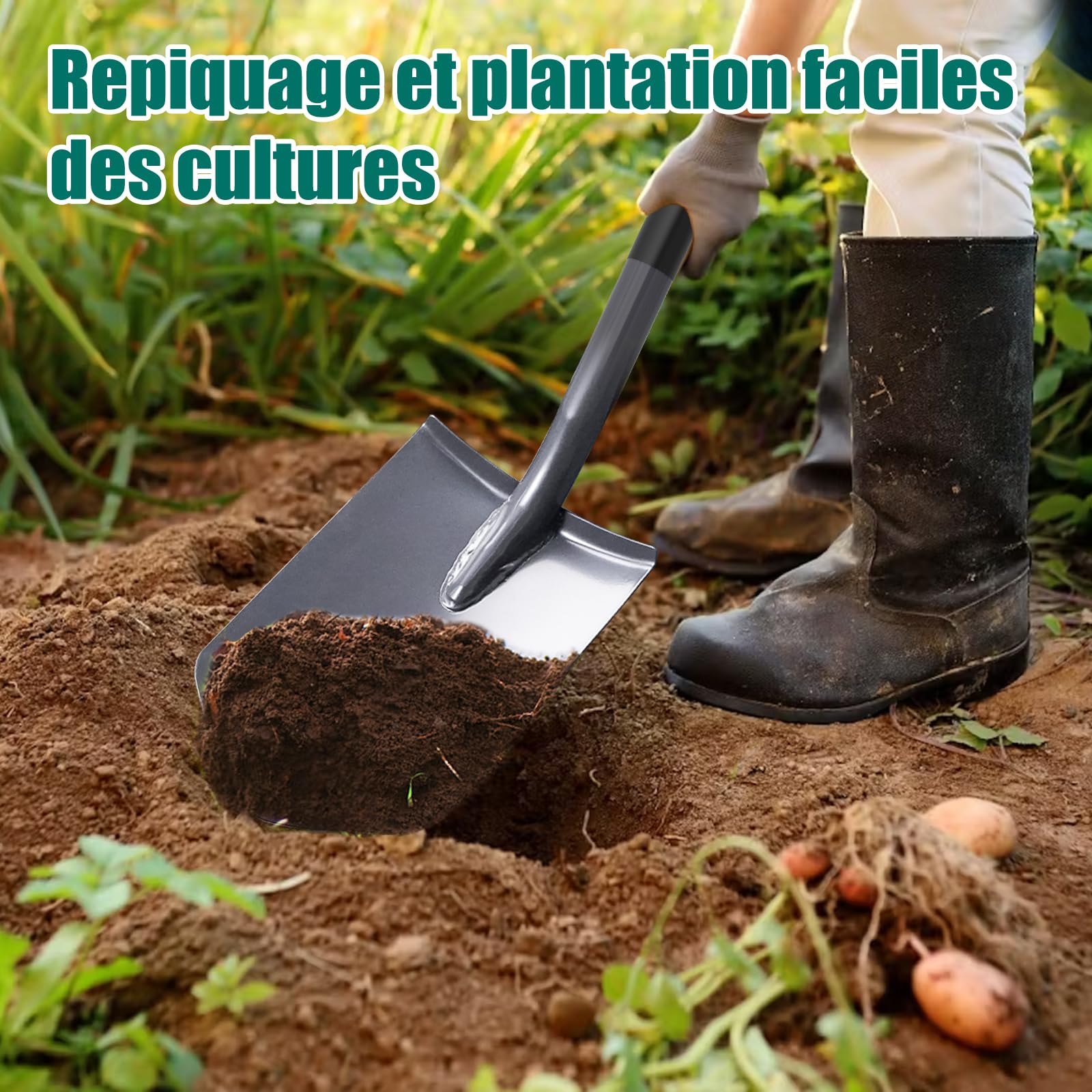 HYCHIKA Pelle Jardinage, Pelle de Jardin, Beche Jardinage, Acier Trempé de Haute Qualité, Poignée Ergonomique, Poignée en D, pour Jardin, Creuser, Construction, Transplantation