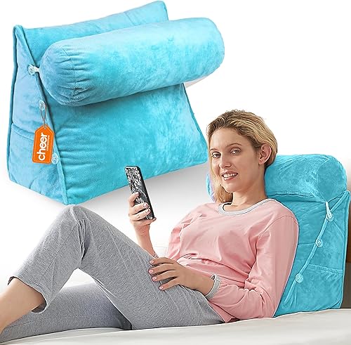 Cheer Collection Almohada de cuña de lectura, almohada de lectura de cuña ajustable con soporte para el cuello, almohada de cuña de sofá para leer,