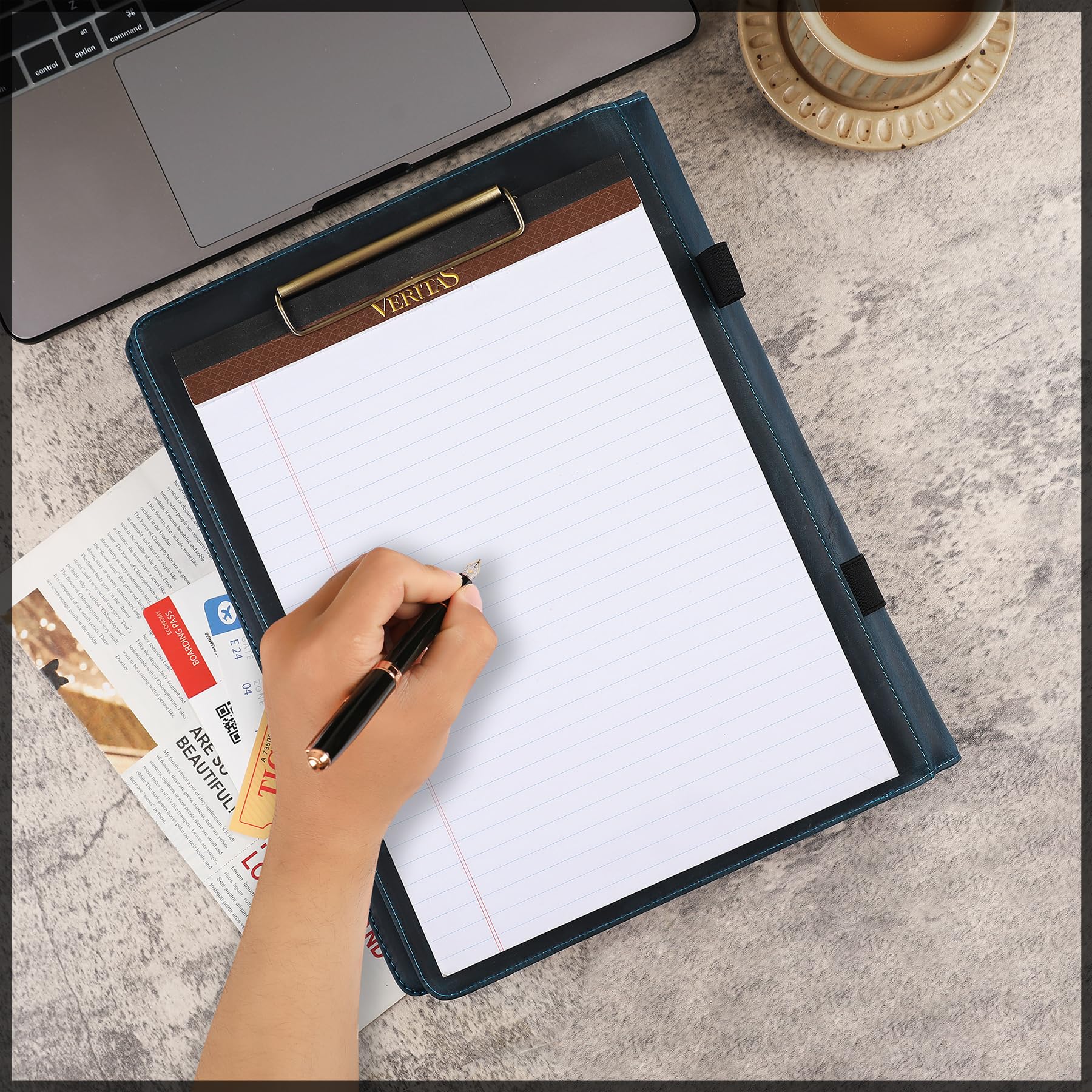 Portfolio-Mappe aus echtem Leder, für Linkshänder, Business-Organizer, Lebenslauf-Ordner, A4-Dokumentenmappe, Rechtsblock-Padfolio für Damen und Herren
