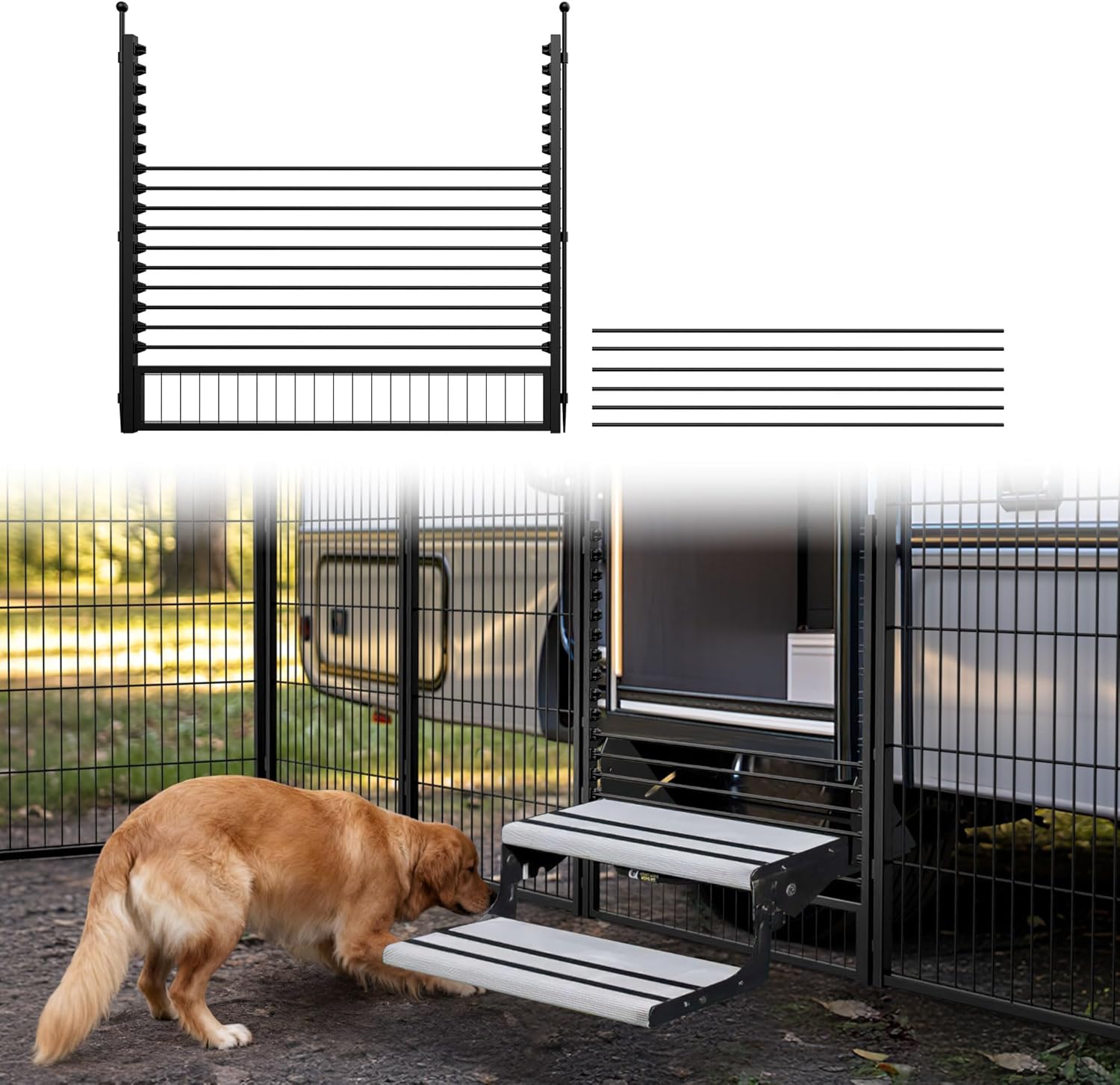 FXW RV Step Grid (Playpen Not Included) – Dog Barrier for RV Stairs, Fits Stairs Up to 32″ Wide | Compatible with FXW Playpen | Patented