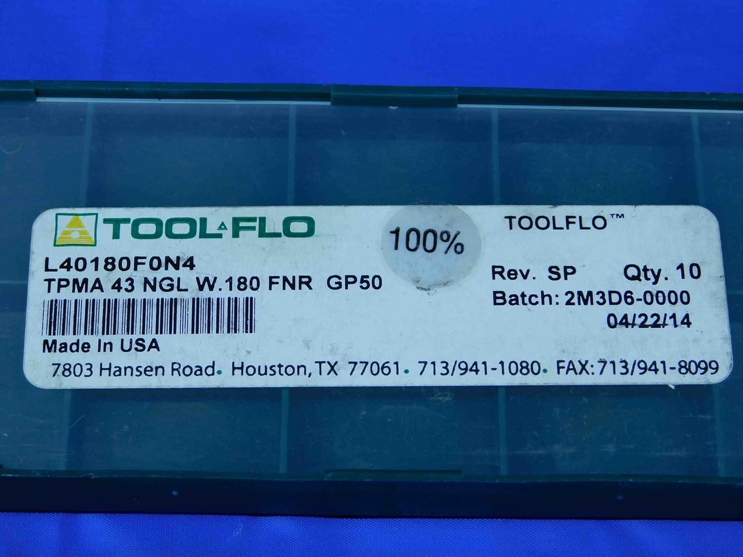 M & J Tooling LLC 10pcs New TOOLFLO TPMA 43 NGL W. FNR GP50 TiN Coated Carbide Threading Inserts - BR4473RDT