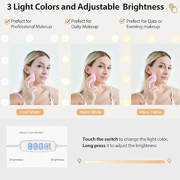 ANWBROAD White Dressing Table with Adjustable LED Lighting Hair Dryer