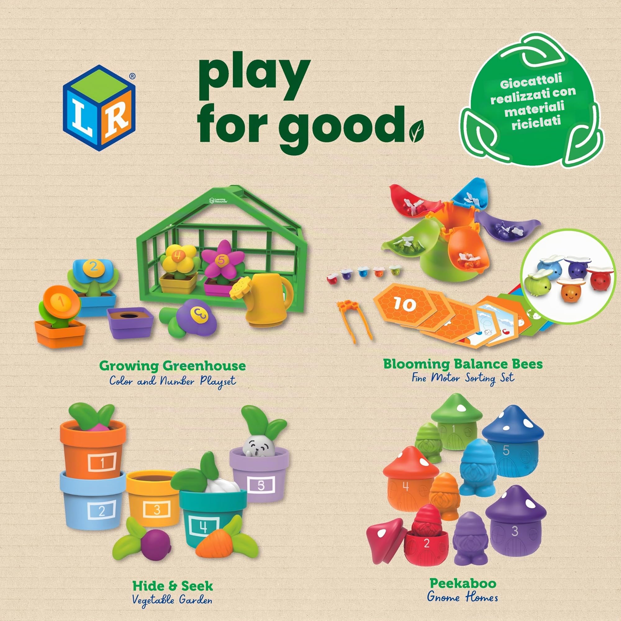 Learning Resources Case per gnomi Peekaboo, età 18 Mesi+, Giochi educativi, attività di apprendimento prescolare, Giocattoli Didattici per Bambini 2-4, Giocattoli Montessori sostenibili