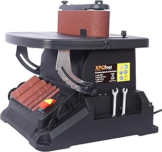 Vertical Oscillating Spindle Sander and Belt Sander 2 in 1 Woodworking Machine with 5 Sanding Sleeves 4x24 Inch Belt Tilting Table 0-45 Degrees for Curves Contours Detailed Workpieces