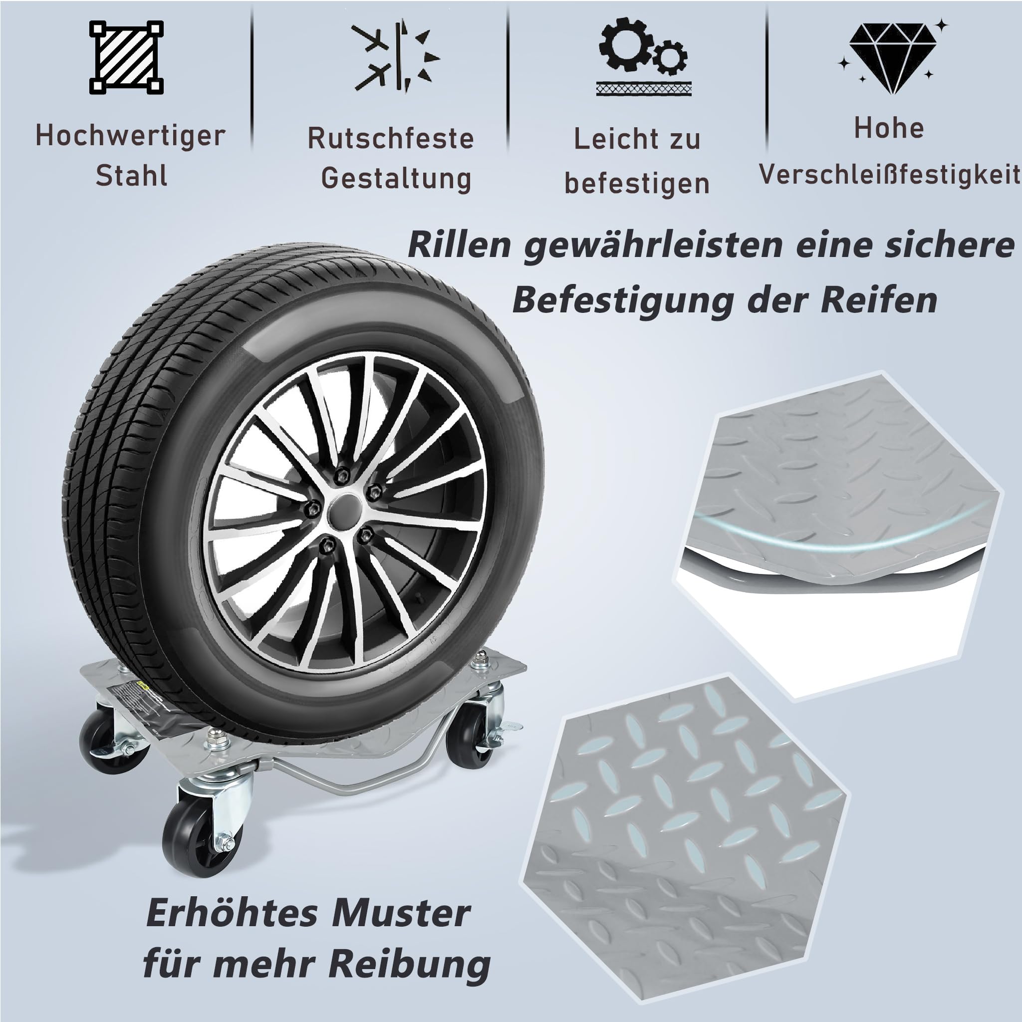 YRHome 4 Stück Rangierhilfe 500 kg pro Plattform Reifenwechsel Rangierheber Wagenheber Rad Rangierroller 40,5x30x7cm für Auto PKW LKWs Mobile Reifenplattform Traktoren Silber