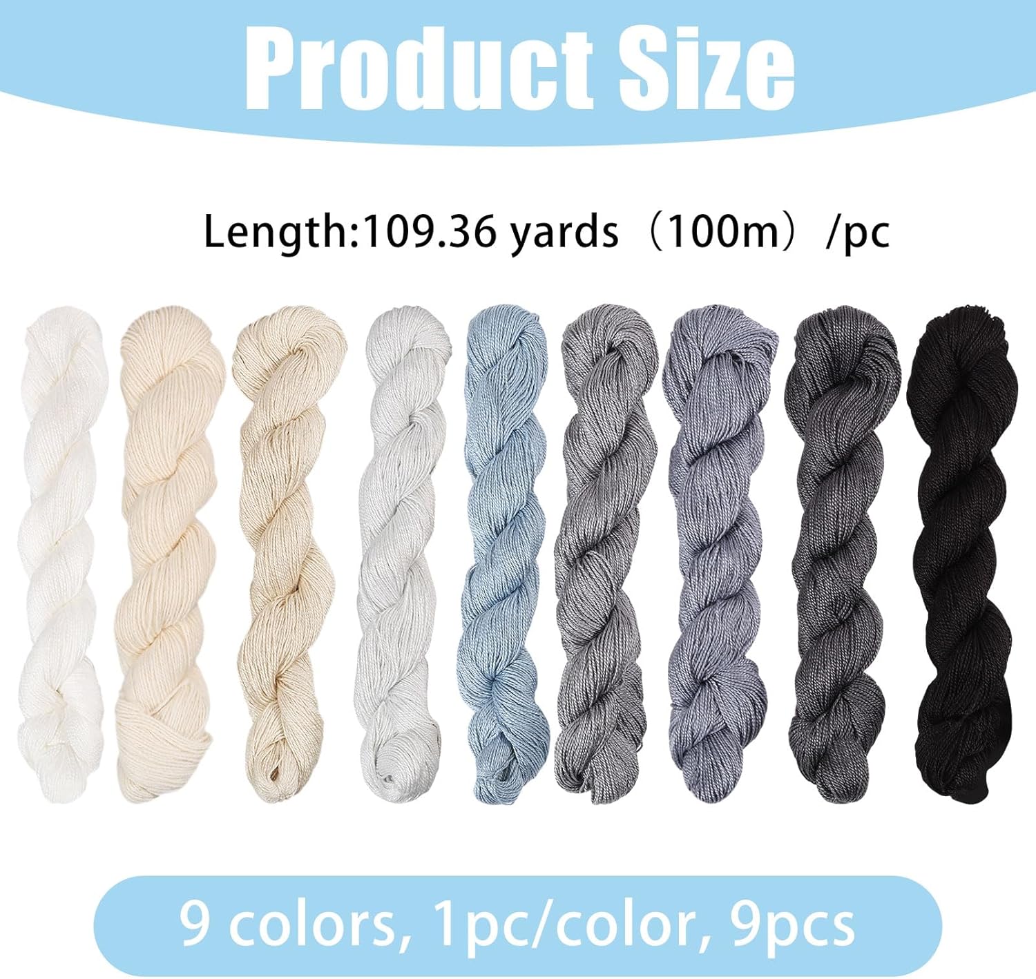 FREEBLOSS 9 Pcs Sashiko Thread Sashiko Skein 100 M*9 Colors(Grey Theme) Cotton Embroidery Thread Japanese Quilting & Embroidery Sashiko Kit Supplies Sewing Thread