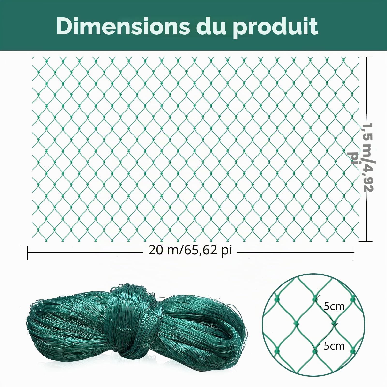 Filet Anti Oiseaux, Filet Poules, Filets pour Jardin, Filet à Volaille, Protection des Fruits, Maille 4 cm, Résistant aux UV, Robuste et Réutilisable (36 Fils-1.5m*20m)