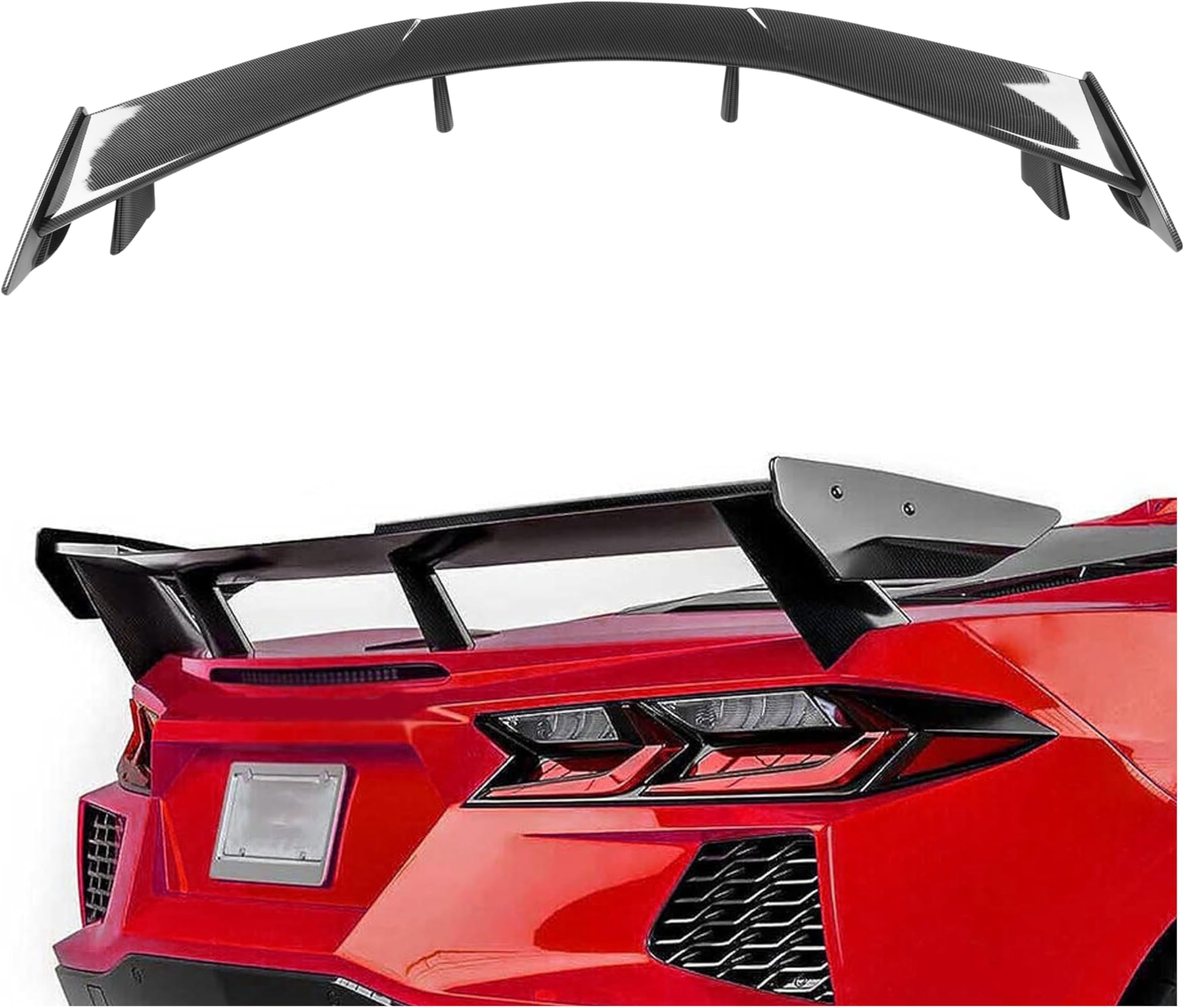 HECASA Rear Trunk Spoiler Wing Compatible with 2020-Present Chevy Corvette C8 Models, Trunk Lip Spoiler, Car Exterior Accessories Carbon Fiber Color