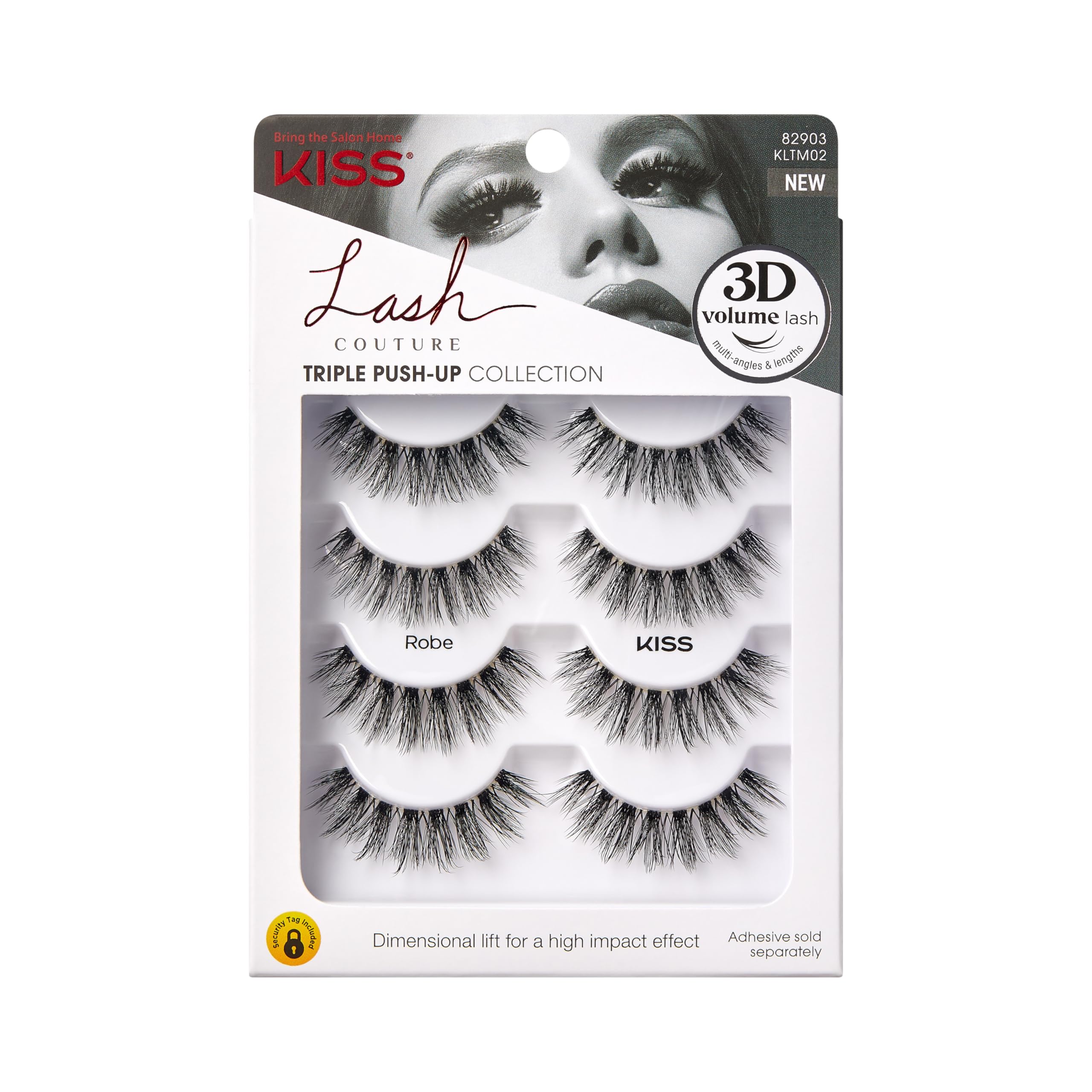 KISS Triple Push-Up False Eyelashes Robe 12mm Includes 4 Pairs Of Lashes Easy to Apply Reusable Lash Clusters