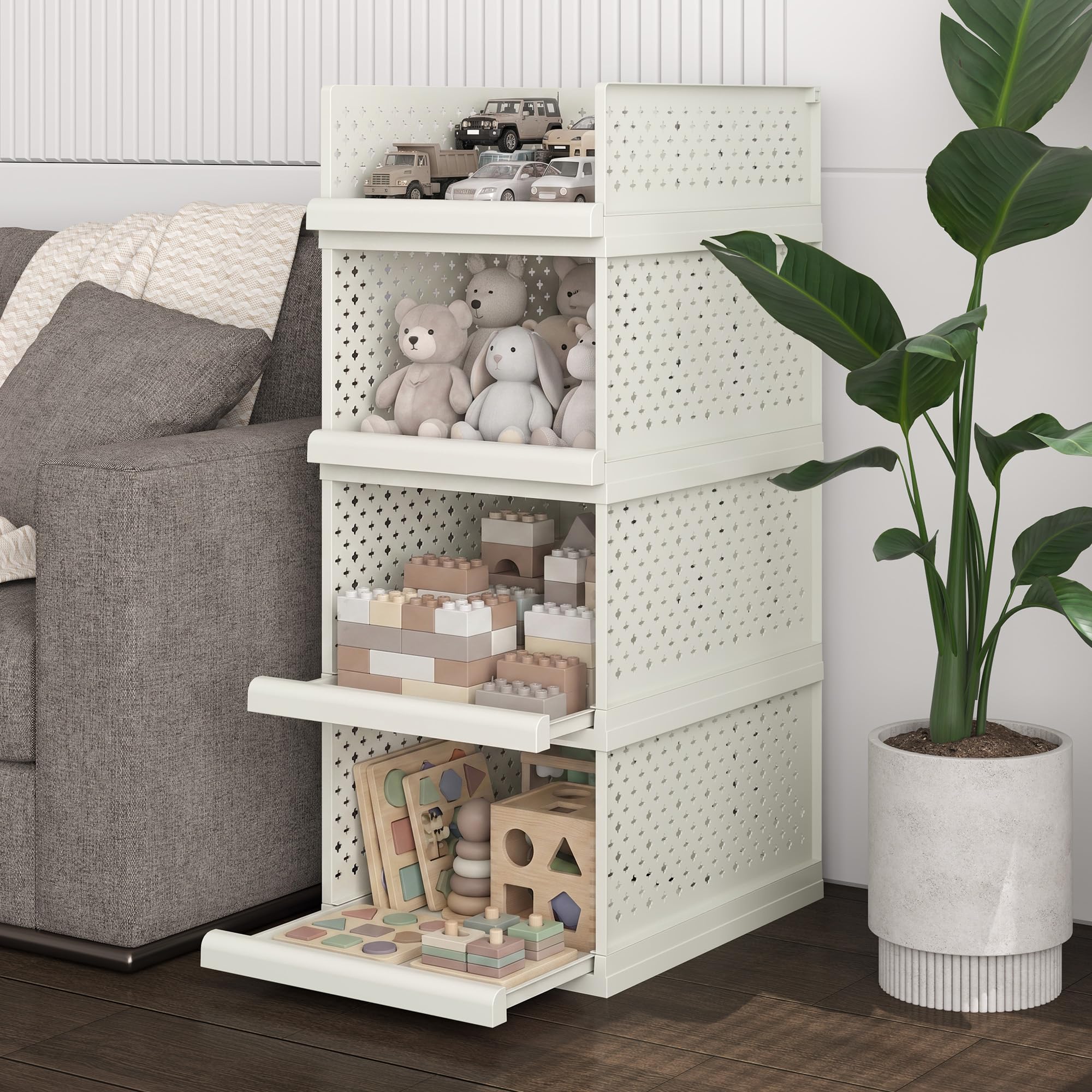 Paquete de 4 cajones de almacenamiento, organizador de baño, estantes apilables de 81,5 cm de alto | Cajas organizadoras grandes para dormitorio, baño, sala de estar, cocina, oficina, entrada, 32,5 cm de ancho