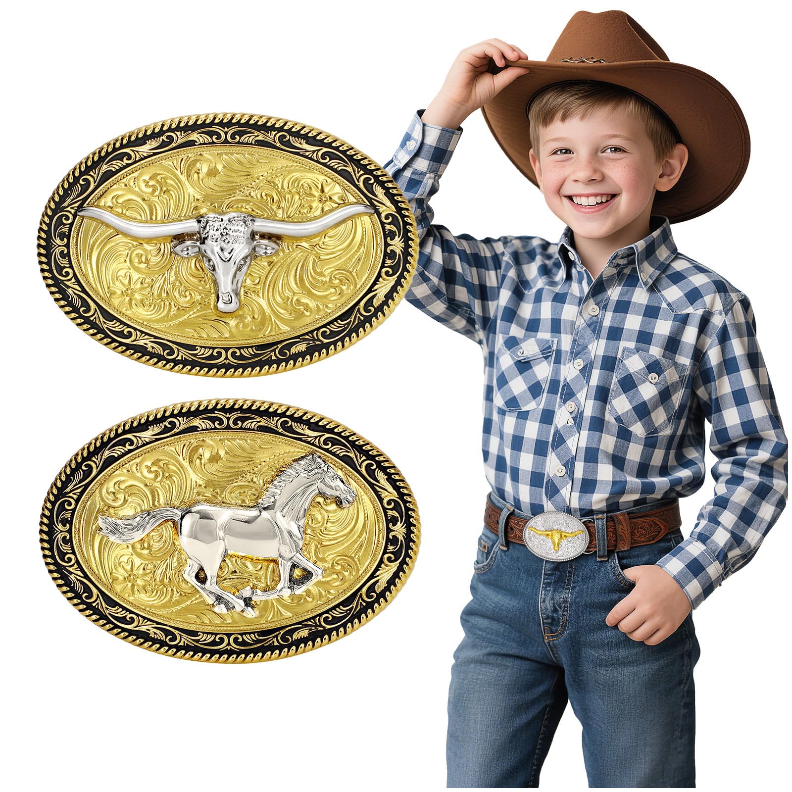 BELTROAD Kids Western Belt Buckles for Boys Girls Texas Rodeo Cowboy Buckle