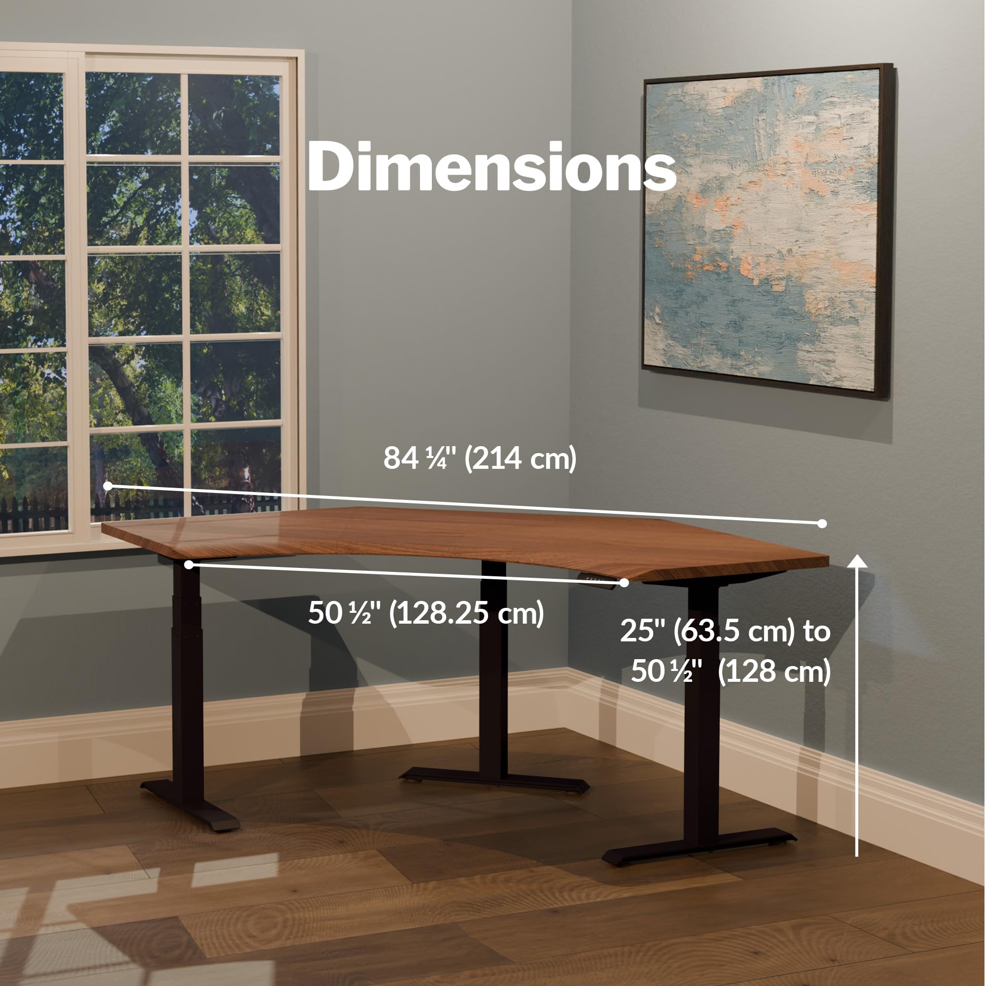 Vari Command Center Electric Standing Desk 120 Curved Sit-Stand Gaming Desk Corner Workstation for Triple Monitors Sloped Front — view 2