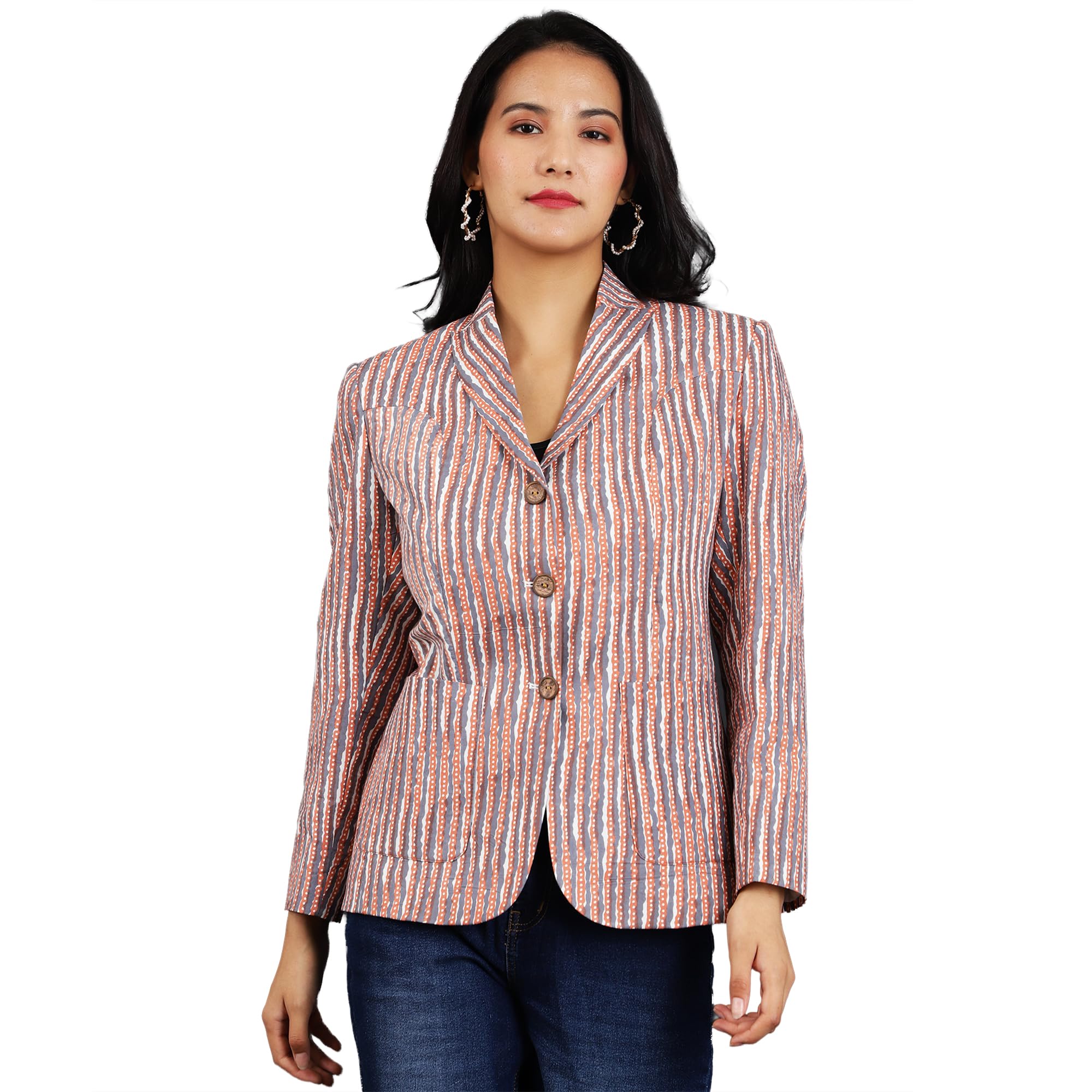 indophilia Women's Jaipur Cotton Grey Blazer-picture-24