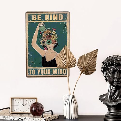 Miniatura 5 de Letrero de metal con texto en inglés Be Kind con texto en inglés To Your Mind Floral Woman, letrero retro de aluminio para amantes de las plantas,