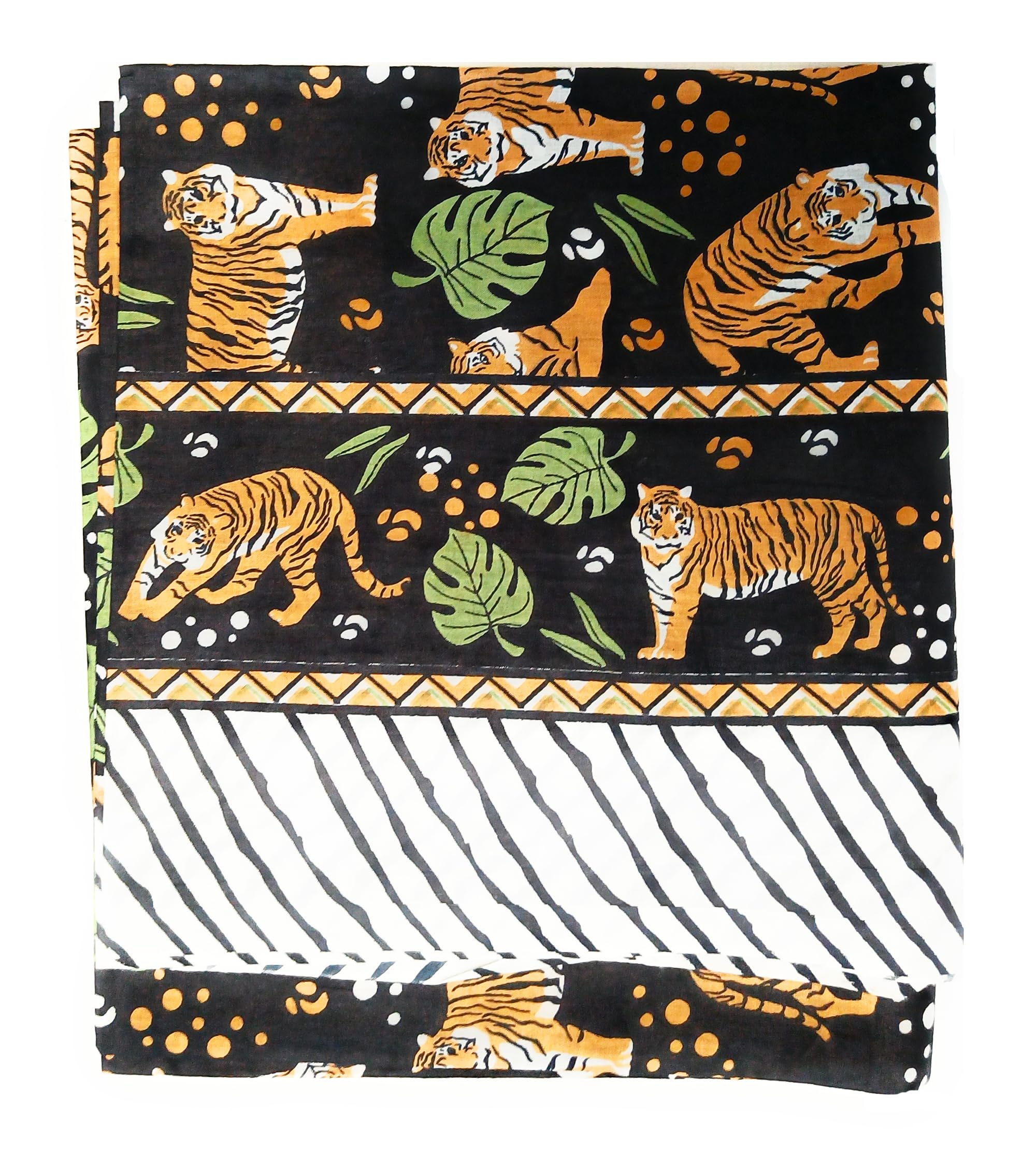 KGM Accessories Multi Purpose Indian Cotton Tiger Animal Print Sarong Scarf Shawl Beach Wrap Pareo (Black)