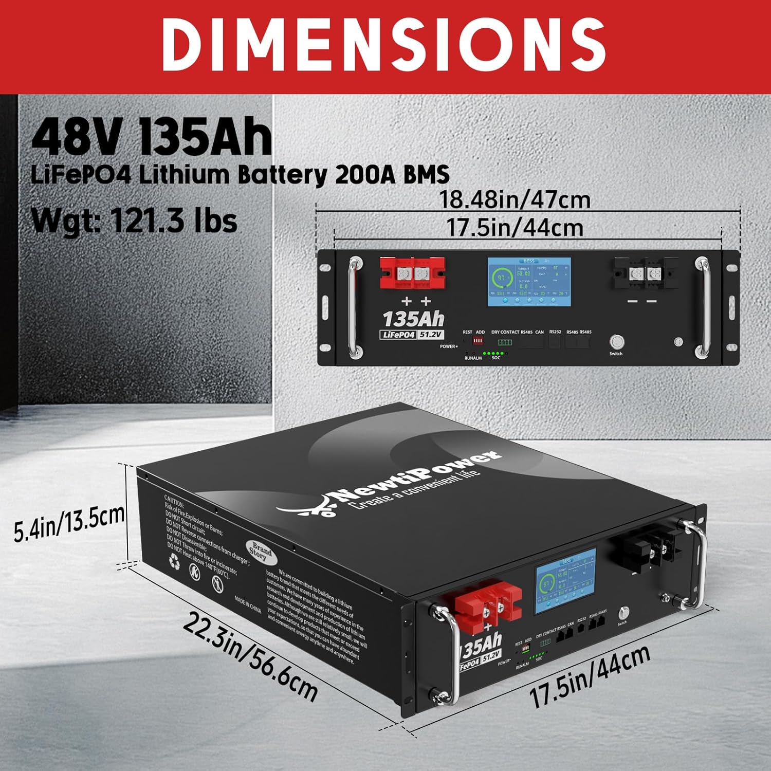 48V 135Ah 3U 10.2KW Server Rack Lithium LiFePO4 Battery with 6.9KWh Monitor&200A BMS Grade A Cells, Supports CAN/RS232/RS485,10000+ Cycles,Perfect for RV,Home Storage,Solar Power System