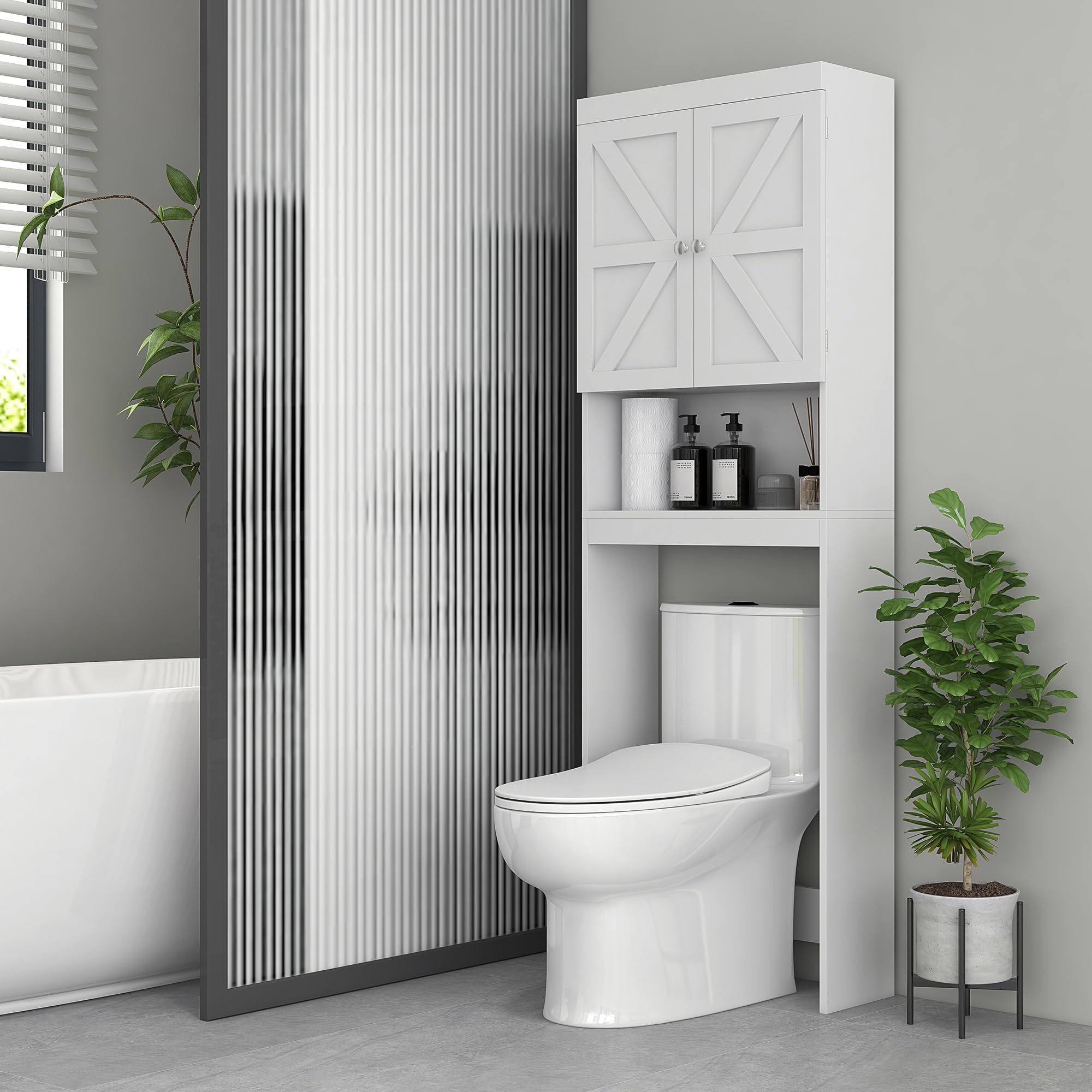 HOMCOM Meuble de Rangement au-Dessus des Toilettes 58,5Lx23lx170Hcm Blanc