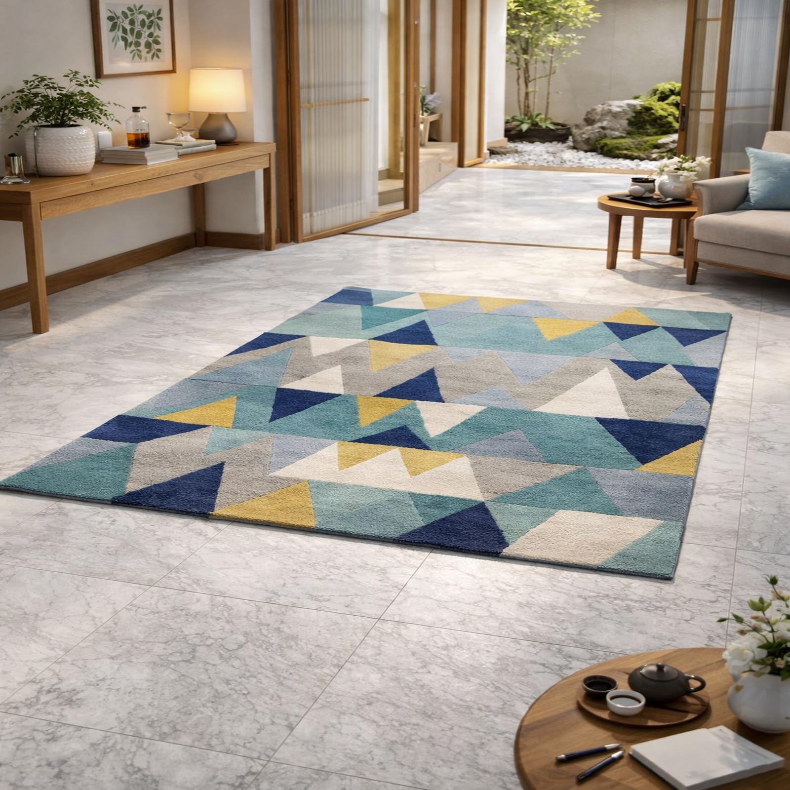 Alfombra de fácil cuidado antideslizante azul Rururug de pelo corto