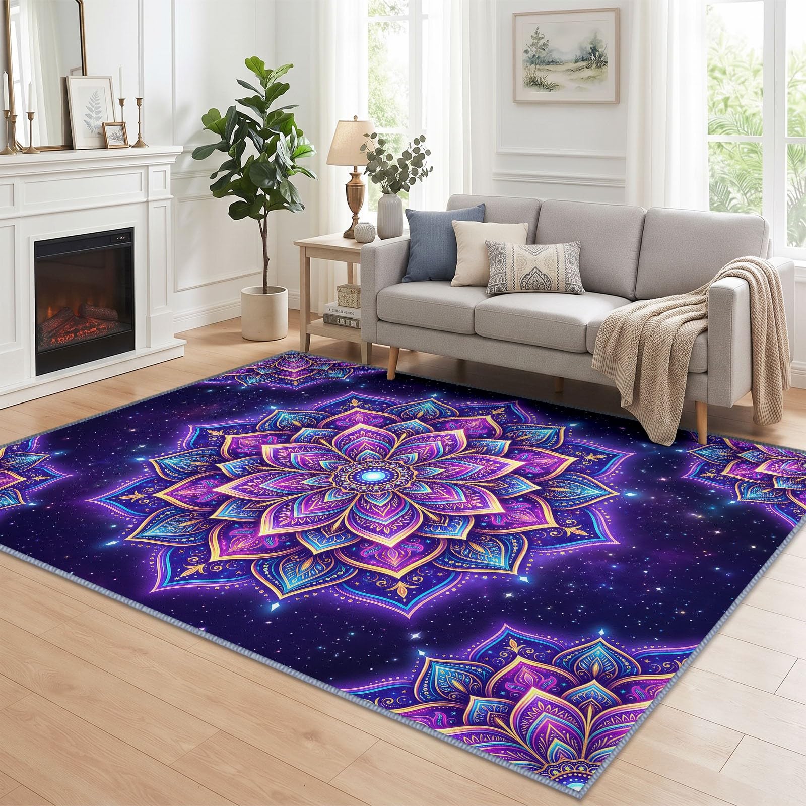 Générique Tapis Mandala Floral d’intérieur Durable, Facile à Nettoyer 120x170 cm, Bohème Exotique Somptueux Tapis pour Salon, Chambre, Cuisine ou entrée