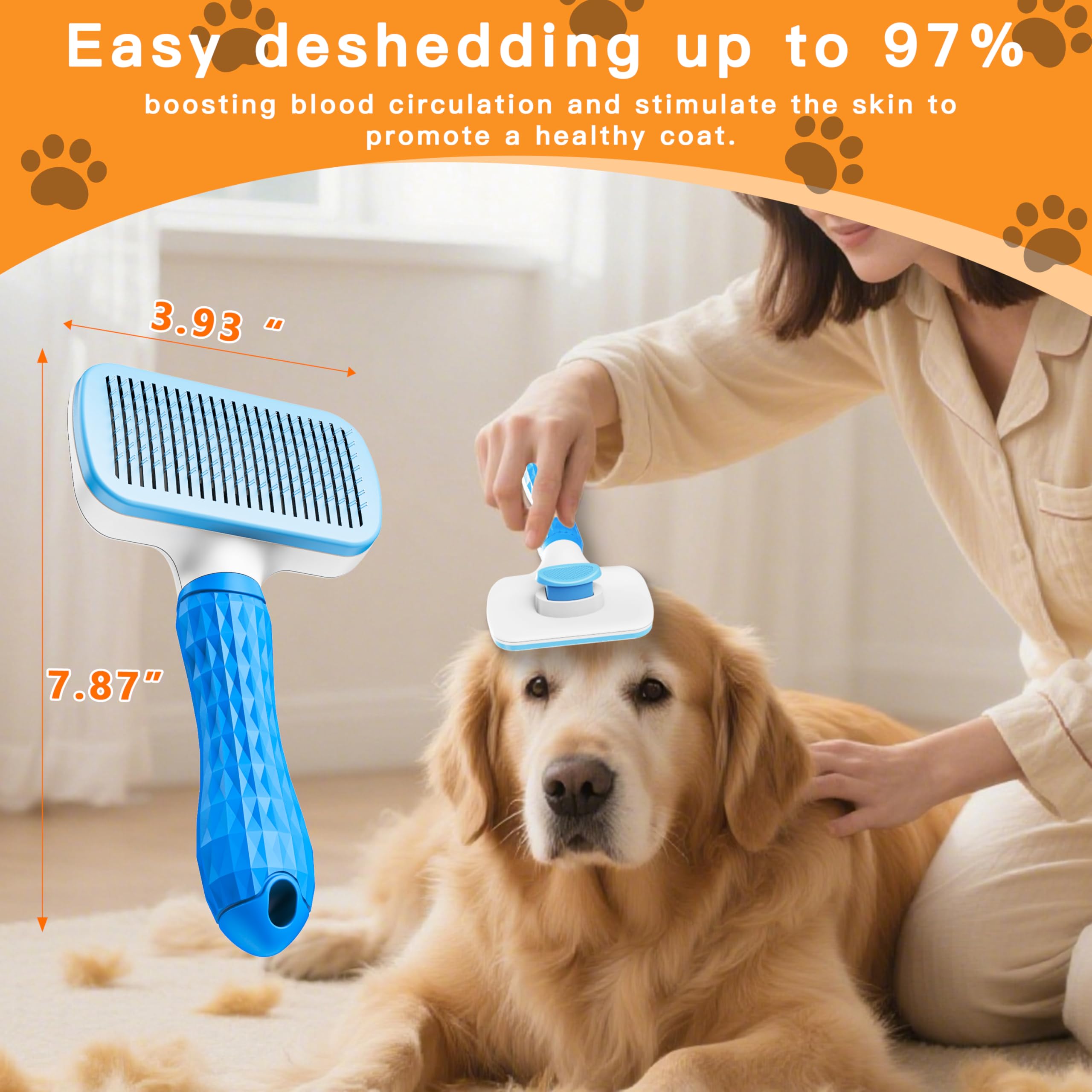 Pet Hair Remover Roller & Self-Cleaning Grooming Brush (2-in-1), Reusable Fur Tool for Dogs Cats Shedding, No Sticky Sheets for Pet Hair Removal on Furniture, Couch, Carpet, Bedding, Car Seats - image 4