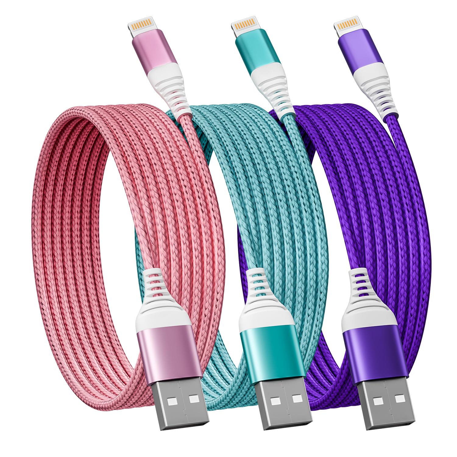 MFi Certified iPhone Charger 6FT 3PACK USB A to Light-ning Cable Nylon USB iPhone Fast Charging Cable Cord