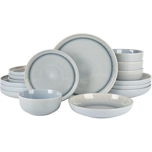 Gibson Elite Juno Moon 16 Piece Double Bowl Reactive Blue Dinnerware Set