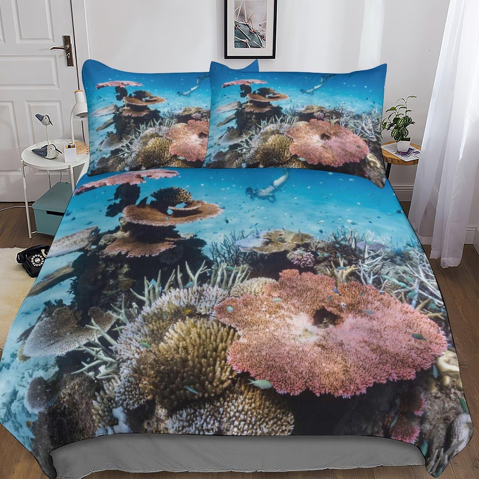 Ensemble De Literie Océan 3D King 220x240cm avec housse de couette microfibre et taies