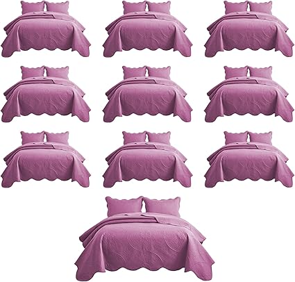 IR Imperial Rooms 10 Pack Queen Quilt Bedding Set (90" x 96") - Bulk Wholesale for Hotels, Guest Bedroom & Airbnbs - Lightweight Microfiber Reversible Floral Embossed Quilts Bedspreads (Purple)