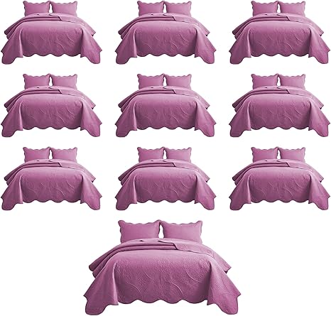 IR Imperial Rooms 10 Pack Queen Quilt Bedding Set (90" x 96") - Bulk Wholesale for Hotels, Guest Bedroom & Airbnbs - Lightweight Microfiber Reversible Floral Embossed Quilts Bedspreads (Purple)