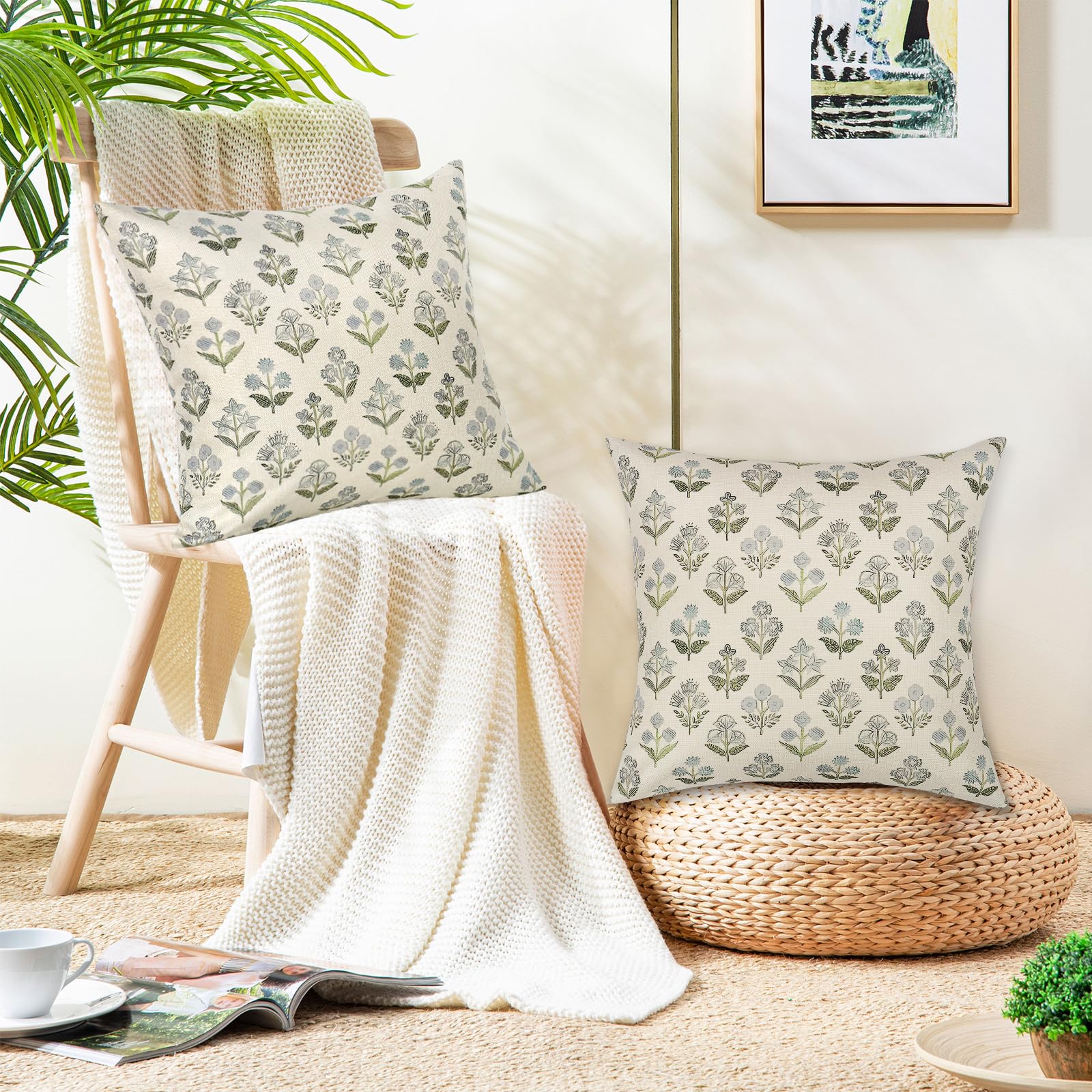 Wasserdichte Outdoor-Kissenbezüge – 4 Stück 45,7x45,7 Cm | Grünes Geometrie-Muster | Für Garten, Terrasse, Sofa