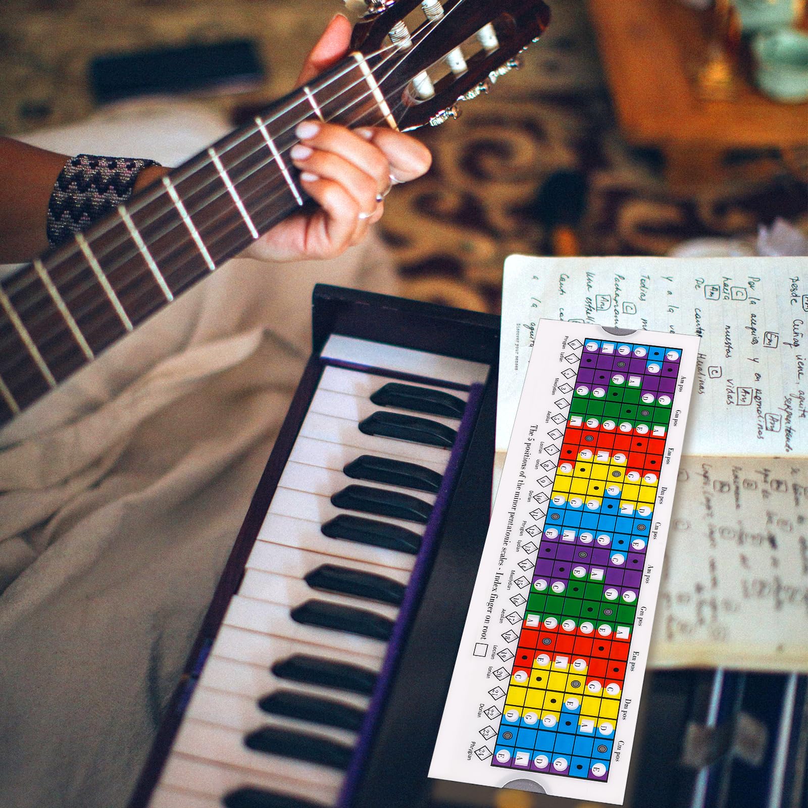 Guitar Scales Sliding Ruler, 11x315in Guitar Practice Learning Chord Scales Chart