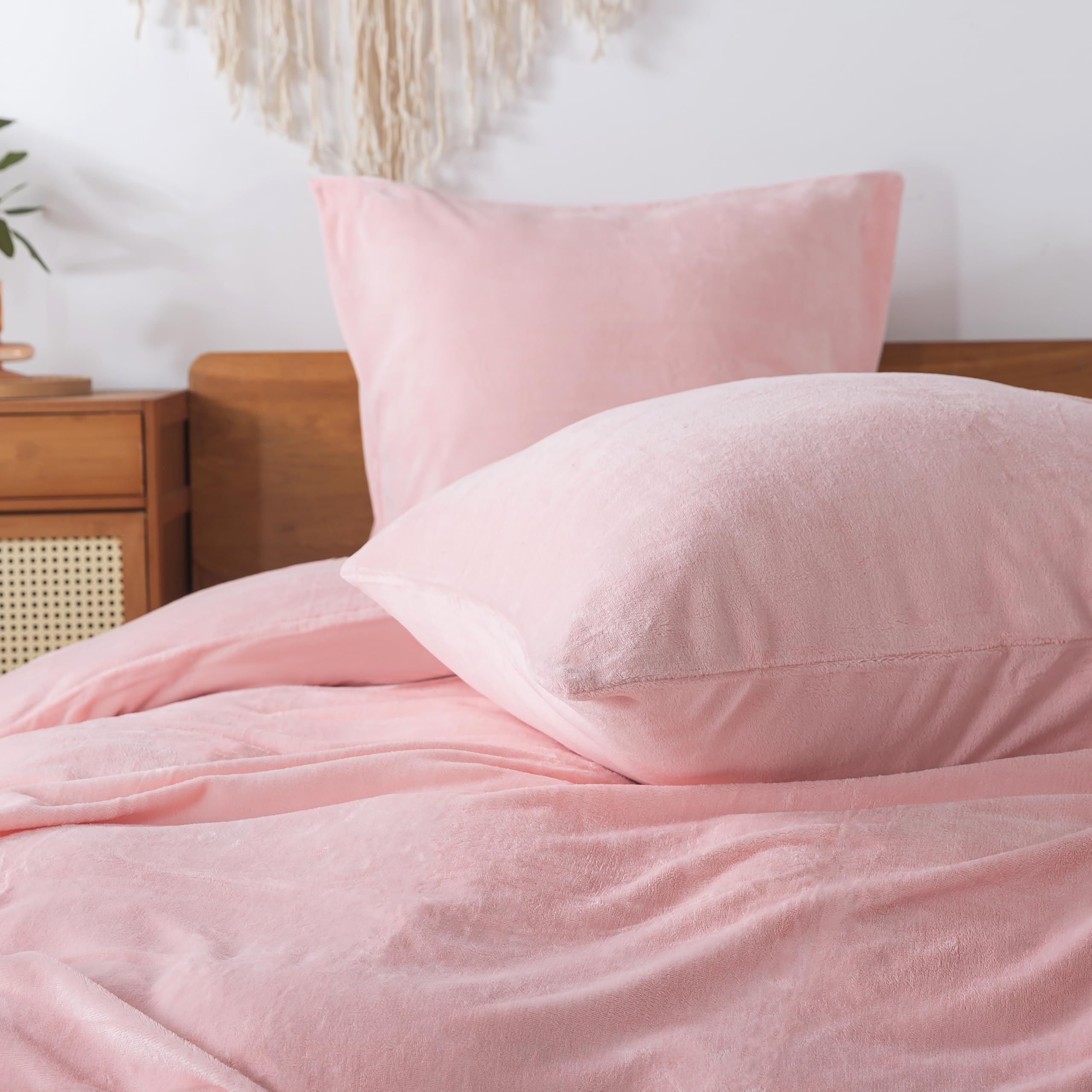 Juego de ropa de cama esponjosa de 200 x 200 cm, color rosa – Edredón de otoño invierno con 2 fundas de almohada de 80 x 80 cm, juego de ropa de cama de castor cálido, suave y acogedor