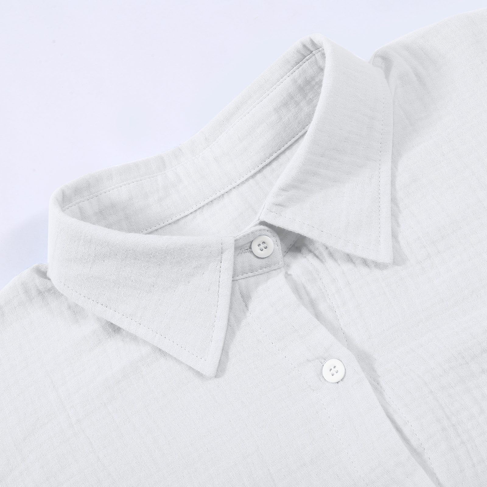 Camisas de lino con cuello abotonado para mujer, color sólido, a la moda, casual, de manga larga, de muselina, holgadas, ligeras, de lino, algodón, talla grande, gasa de primavera