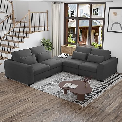 Miniatura 5 de Sofá modular seccional, sofá modular convertible de 130 pulgadas con 4 almohadas, sofá modular de gran tamaño de 4 asientos con otomanas de