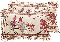 Vista 51 de patdrea Fundas de almohada de diseño floral vintage para sofá, fundas de almohada de lino marrón amarillo con patrón de pájaro y rosa, cojín