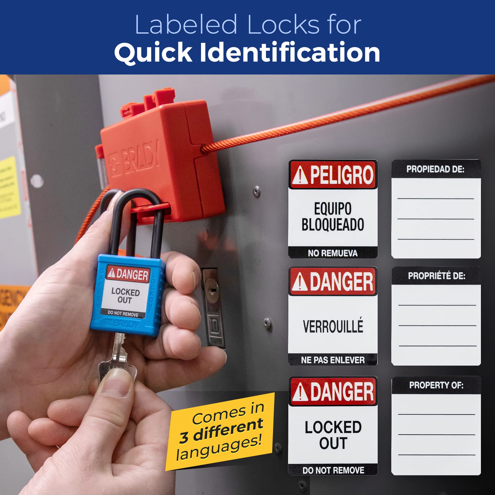 Brady Juego de candados de bloqueo de seguridad, paquete de 6 unidades, color naranja, con llave, candado de bloqueo de seguridad, 1 llave por cerradura, SDPL-ORG-38PL-KA6