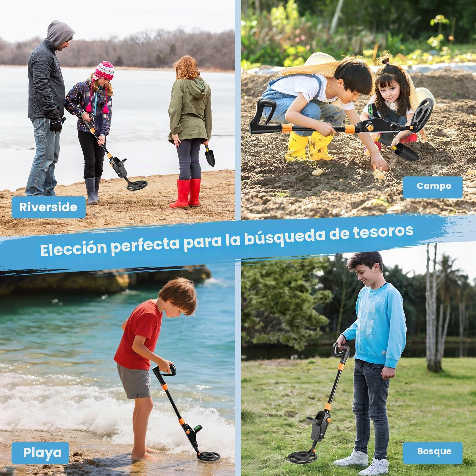 Detector de Metales Niños, Detector de Metales Ligero y Impermeable IP68 con Pantalla LCD e Indicación de Sonido, Alta Precisión para Niños con Pala para Investigación de Metales