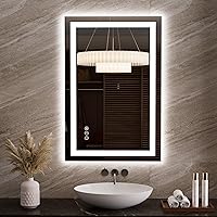 Vista 73 de Loaao Espejo de baño con LED y luces, 30 x 36 pulgadas, antiempañamiento, regulable, retroiluminación RGB, iluminación frontal, espejo de tocador