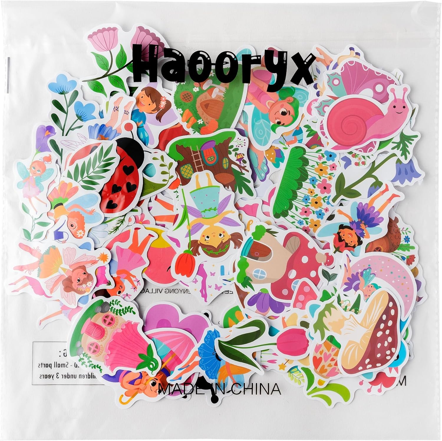 Haooryx Spring Woodland Fairy Sticker - 100 Pcs Hello Spring Woodland Fairy Waterproof Vinyl Reusable Laptop Sticker Coloring Book Scrapbook Water Bottle Page Activity Pad Party Favors Gift Skateboard