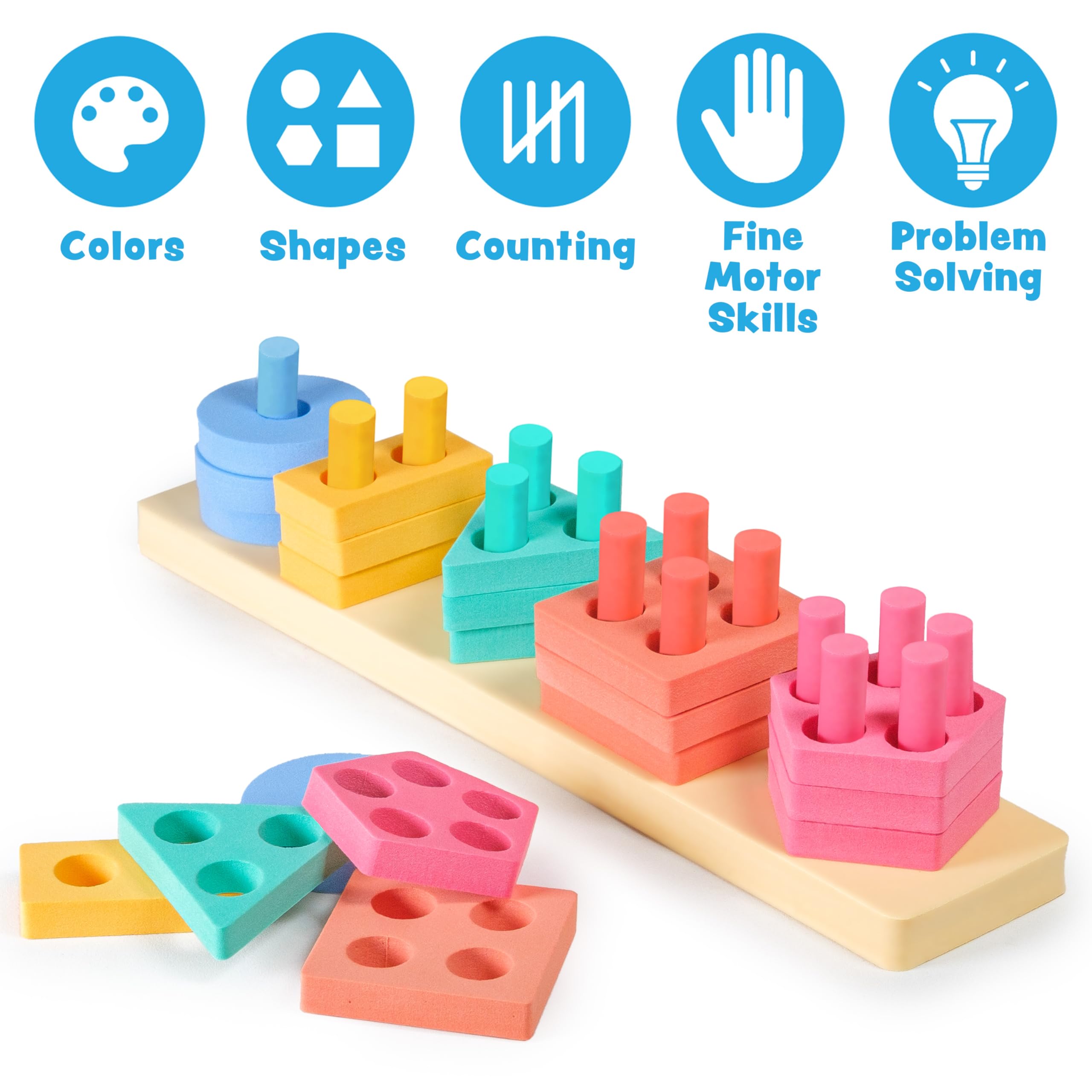 Splash, Stack & Sort - Juguete de baño para niños pequeños | 20 piezas de espuma | Clasificación de colores y apilamiento de formas Juguetes de baño para niños | Flotadores y se adhiere a 7