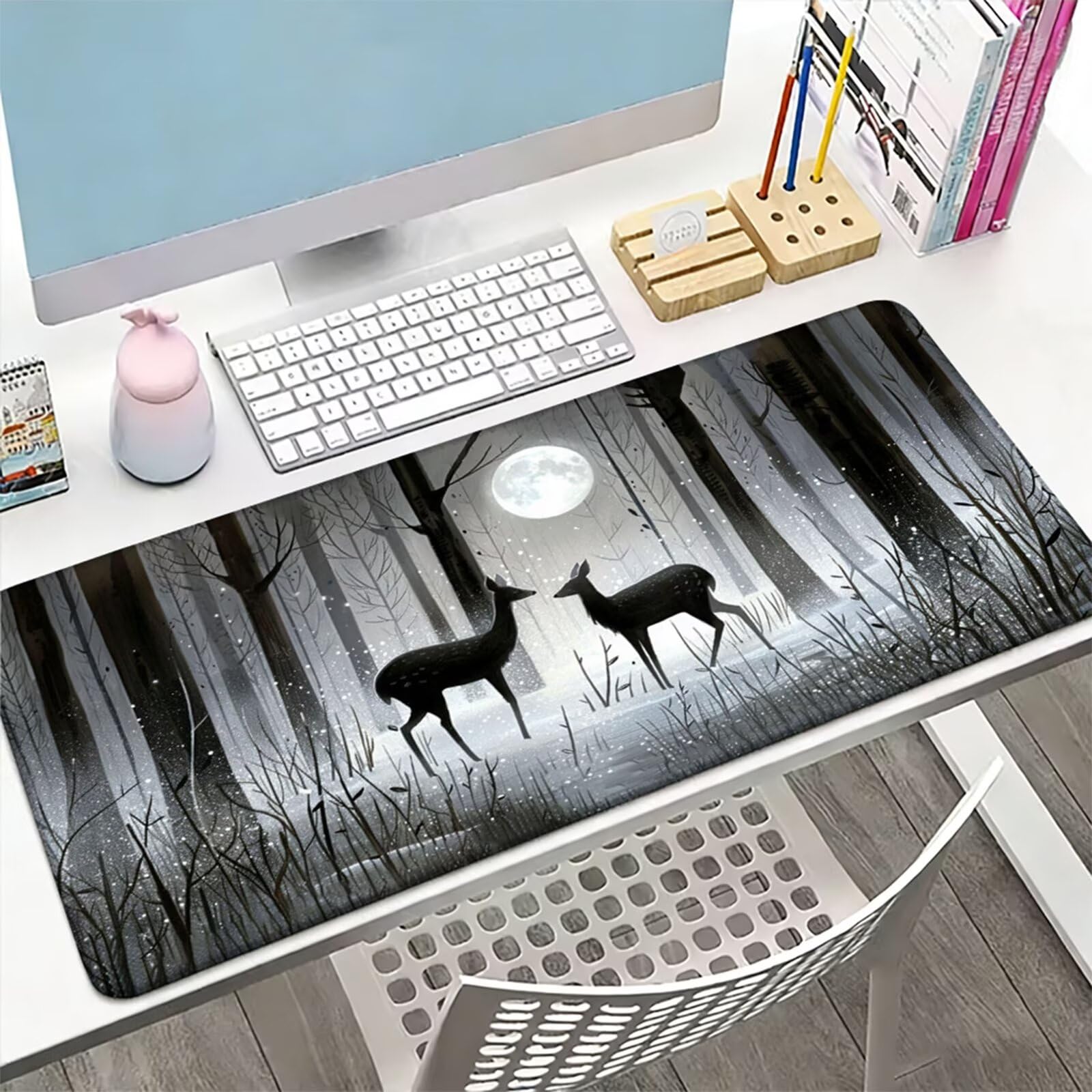 Podkładka pod mysz XXL 1000 x 500 x 3 MM, szara duża podkładka pod mysz z wodoodporną i antypoślizgową gumą jeleń pod ręką zszyte krawędzie, poprawia precyzję i szybkość dla gracza W-344