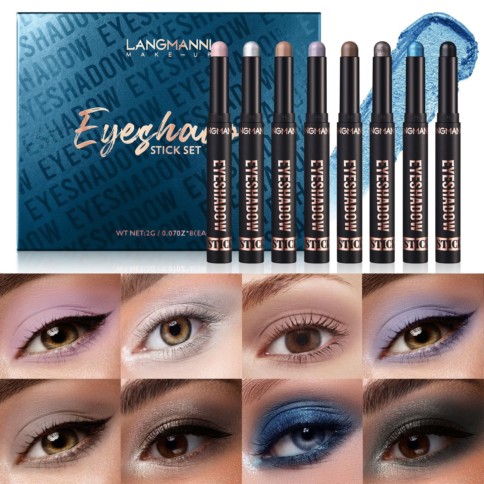 6PCS Eyeshadow Stick Set, Shimmer Cream Eyeshadow Pencil Crayon - Image 2