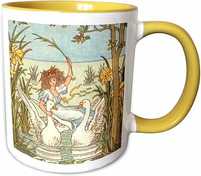 3dRose Grey Goose & Gander- Victorian Nursery 15oz Two-Tone Yellow Mug