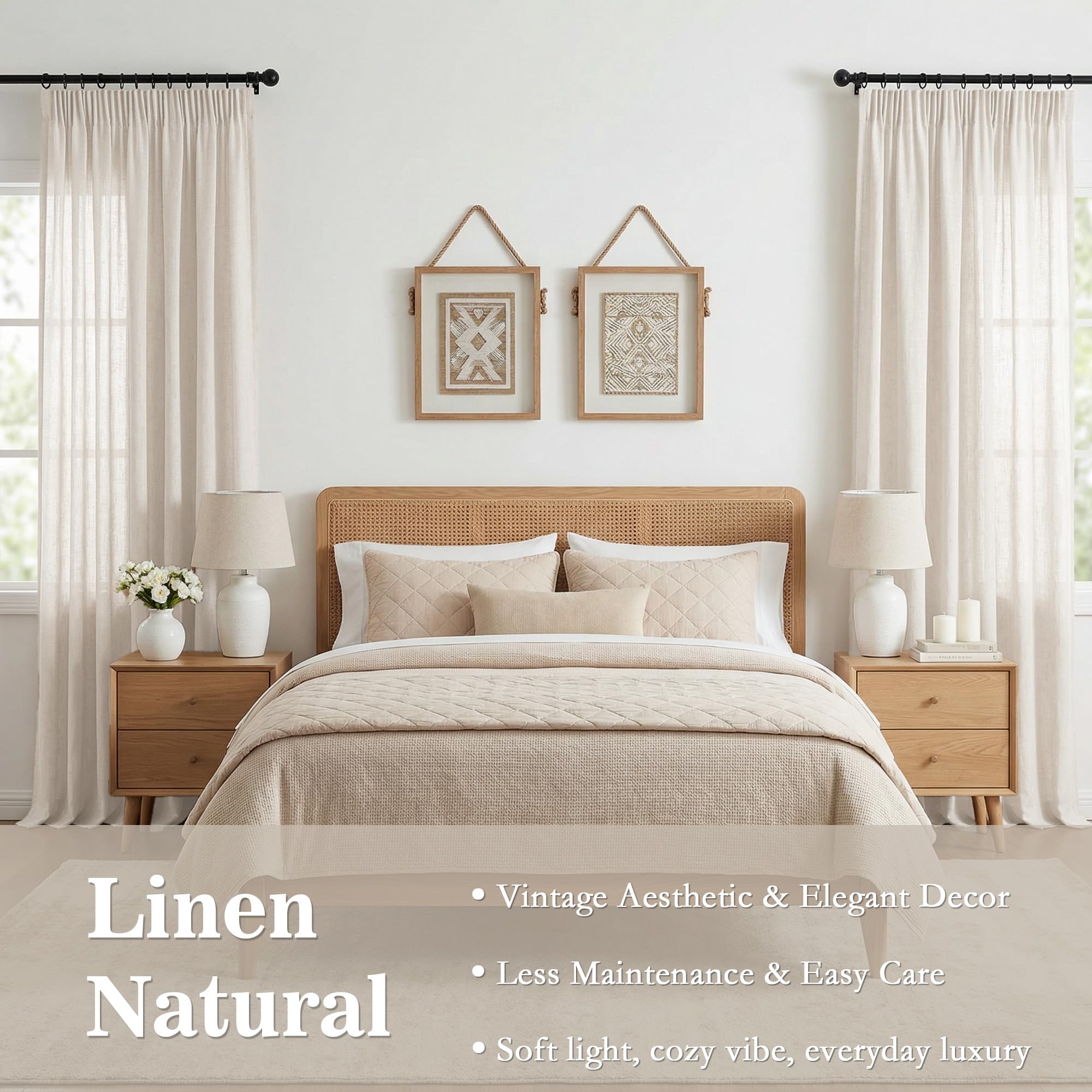 Elfenbeinweiß Vorhänge mit kräuselband Leinen-Gardinen Halbtransparent Wohnzimmer Modern Schlafzimmer Vorhang Schienensystem Lichtdurchlässig Gardine Boho Deko Skandinavischer Stil 140x240 cm 2er set