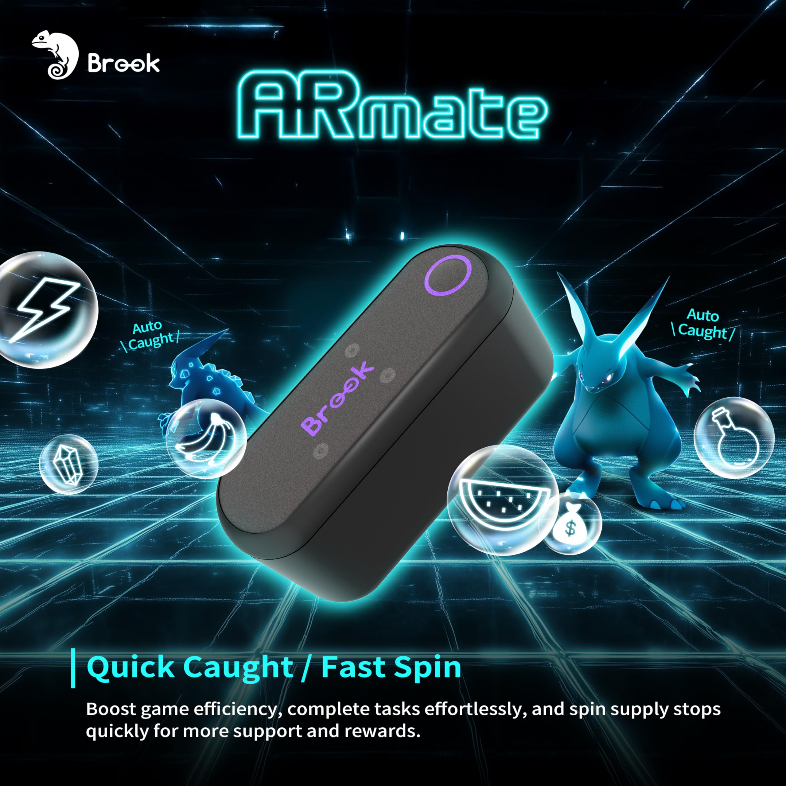 Brook Gaming AR Mate – Accessoire de jeu AR portable pour Pokémon GO, Monster Hunter, Pikmin | Smart Roam, Quick Catch, Fast Spin, vitesse contrôlée par application, prise en charge de la manette Xbox