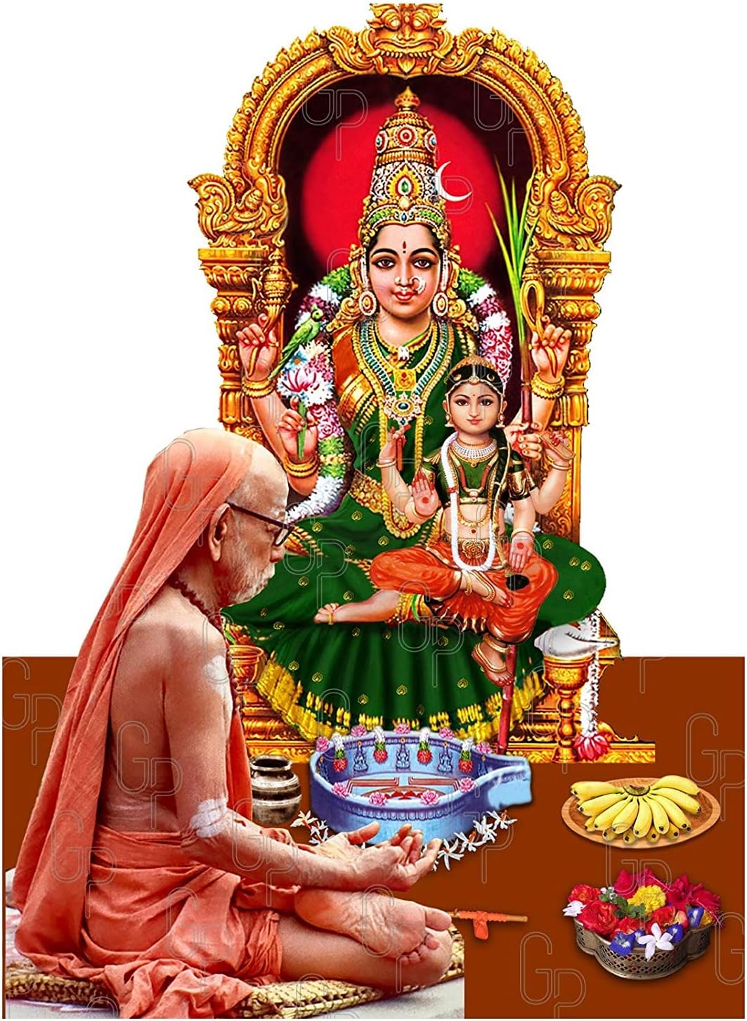 Vils Goddess Kanchi Sri Kamakshi Sri Bala Tripura Sundari Jagadguru Kanchi Maha Periyava Wall Mount Table Top Photo Frame Cutout (5.5 inch X 8 inch)