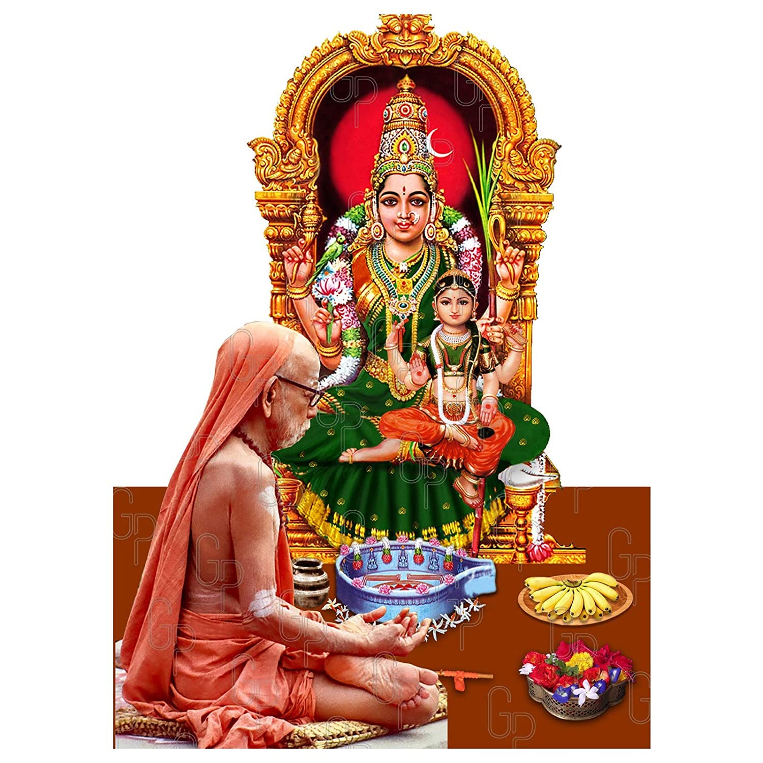 Vils Goddess Kanchi Sri Kamakshi Sri Bala Tripura Sundari Jagadguru Kanchi Maha Periyava Wall Mount Table Top Photo Frame Cutout (5.5 inch X 8 inch)